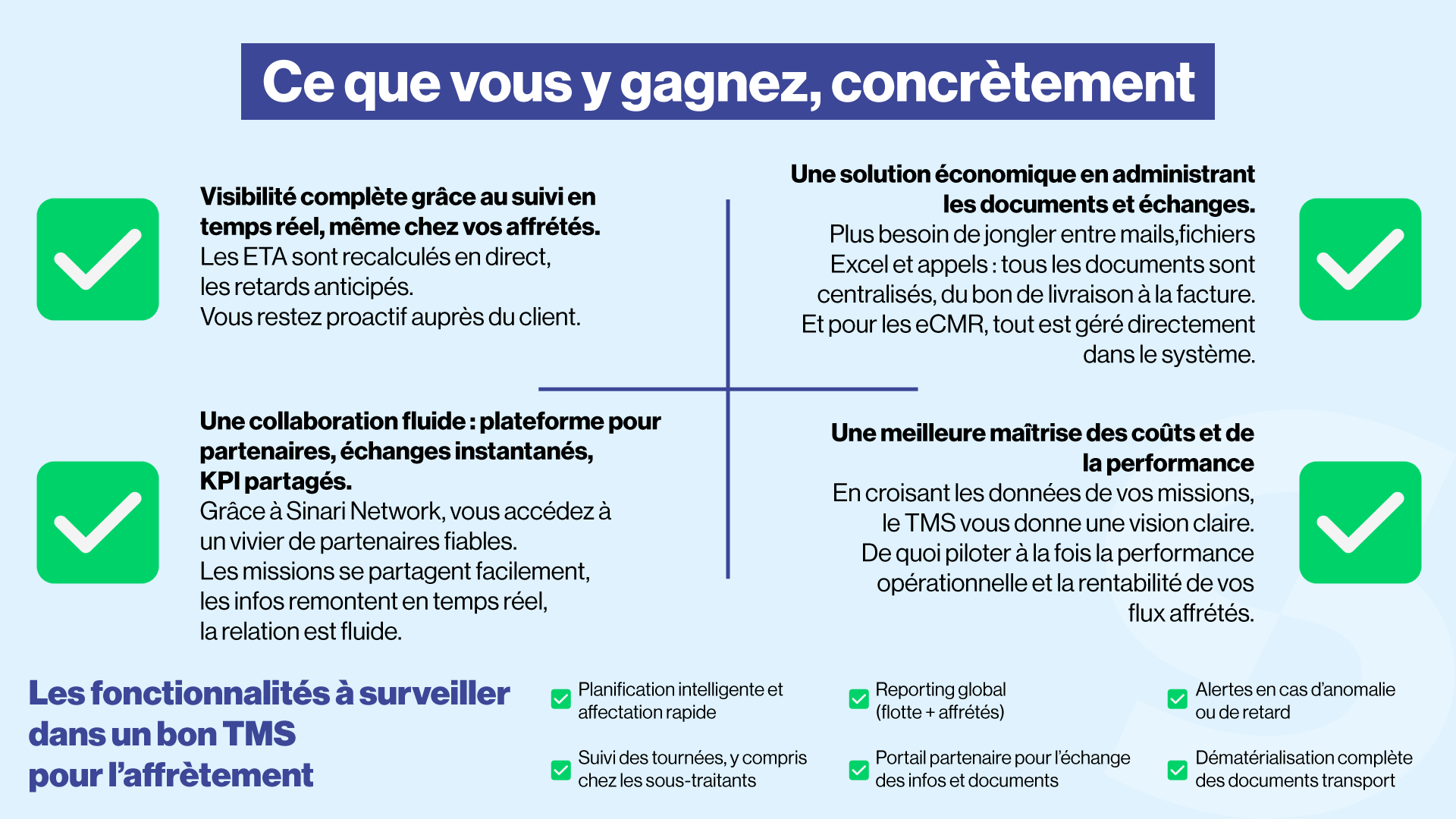 Ce que vous y gagnez conrêtement - Avantages affrètement